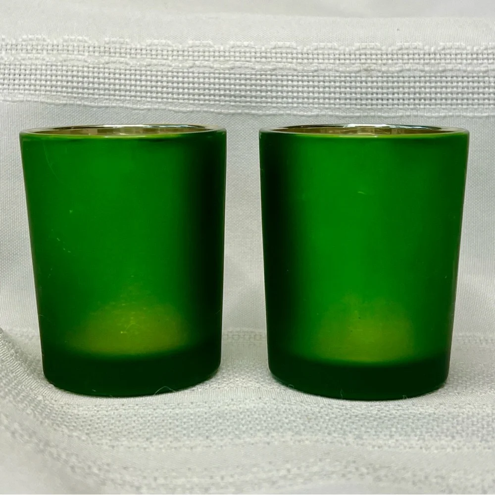 Mercury Glass Candle Holders Frosted Green Rhinestone Beaded‎ Tree EUC VTG GANZ